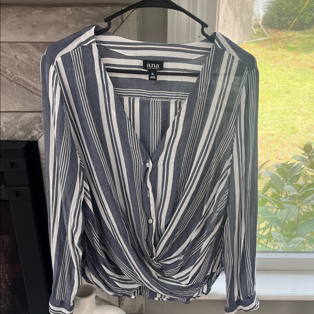 a.n.a Navy and White Striped Blouse